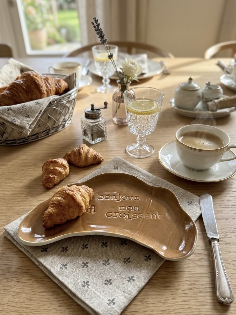 Croissant bordje met quote